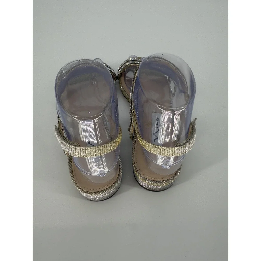 Nina New York Dress Sandals Womens Size 6.5 Gold Rhinestone Slingback‎ Low Heel